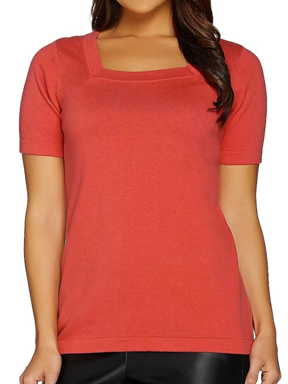 Joan Rivers Short Sleeve Square Neck Sweater Top  16738